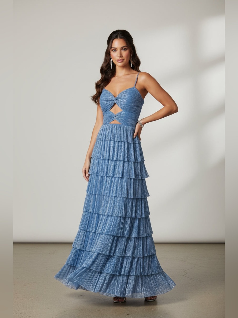 Gianni Bini Blue Tiered Cutout Maxi Dress